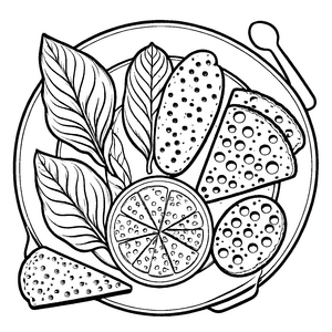 Lebendige Amaranth-Blätter mit saftigen Fruchtstücken Malvorlage für kleine Geschmacksentdecker