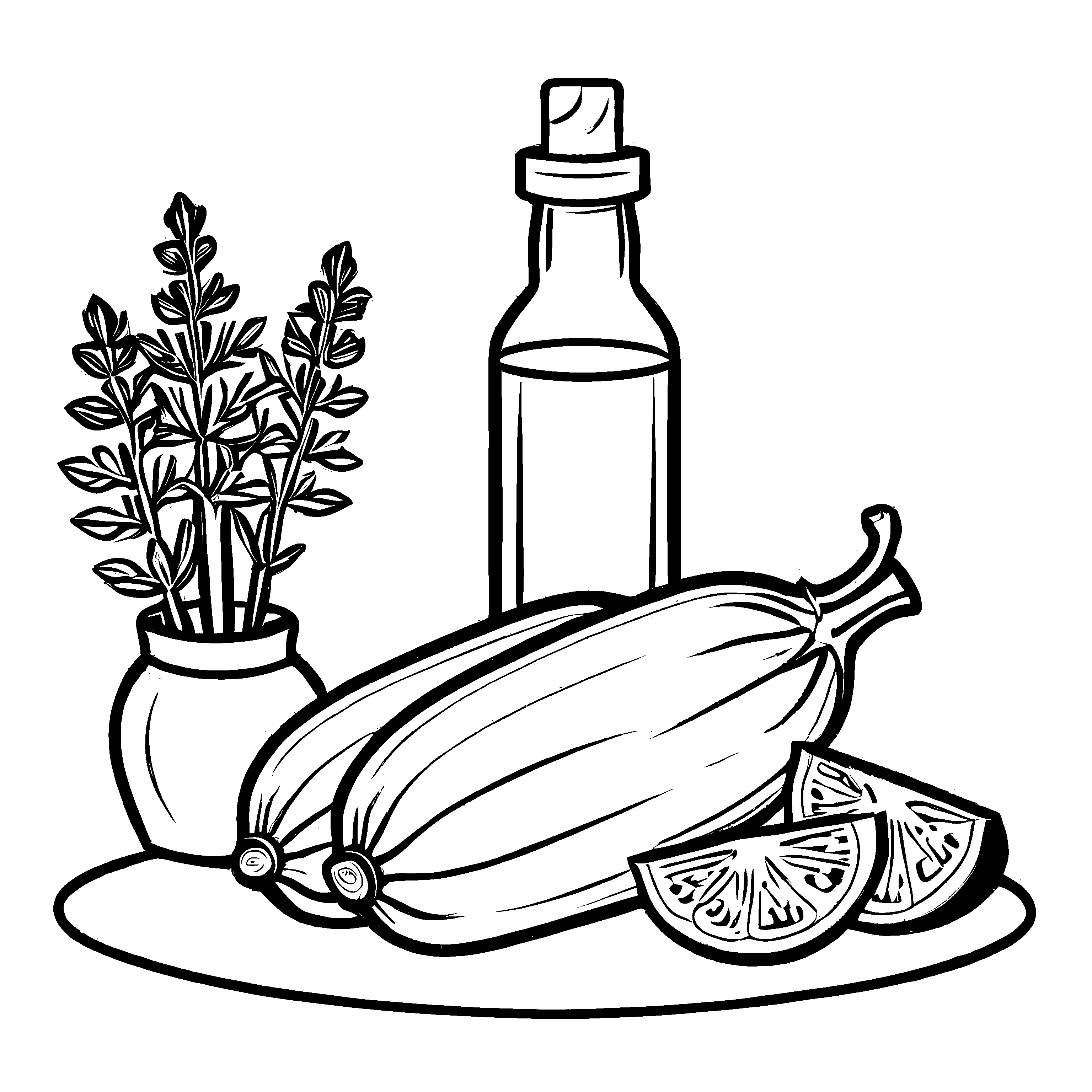 Aubergine mit spritzigem Zitronenpartner Malvorlage für kreative Küchenzauberer und kleine Gourmetköche