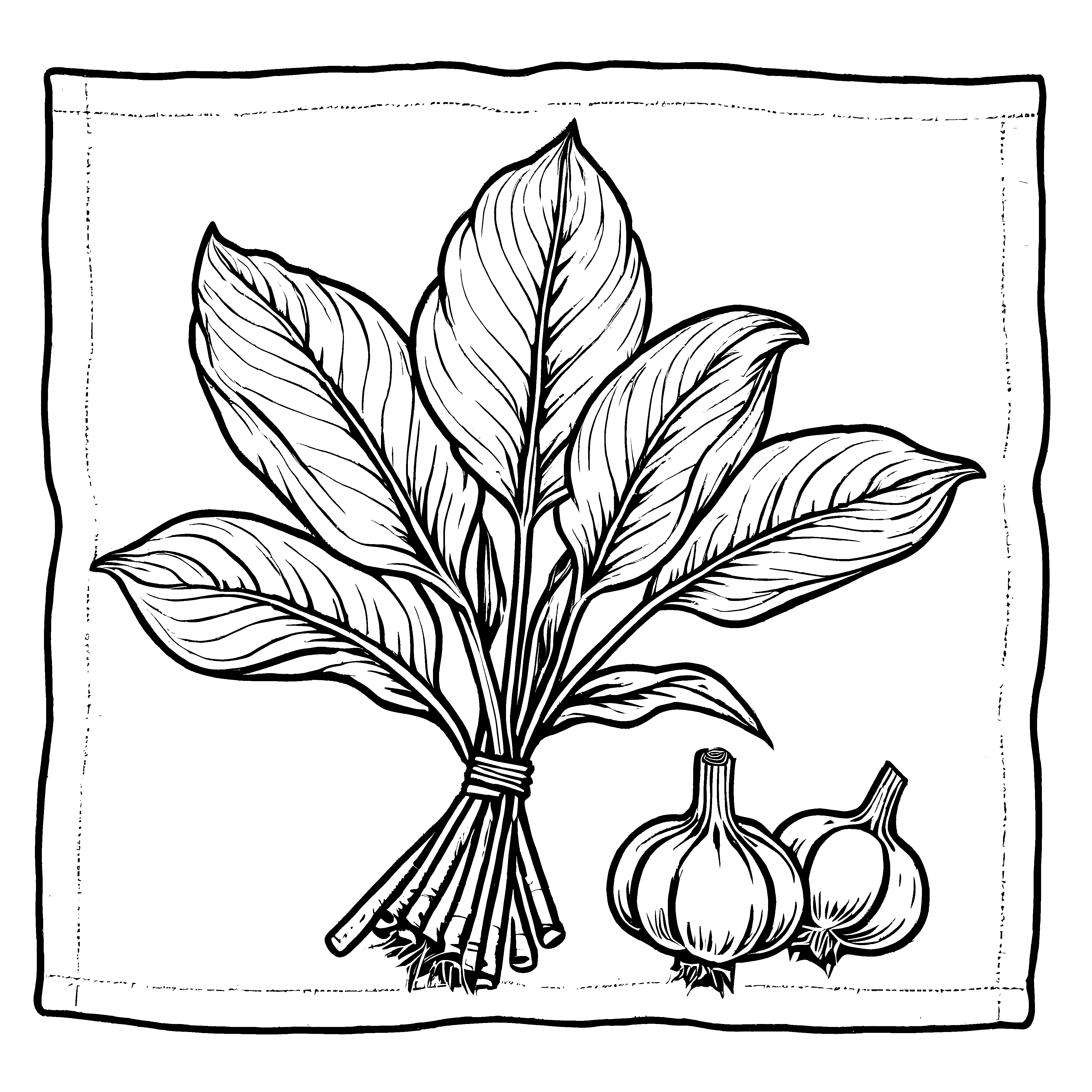Faszinierendes Amaranth-Blatt mit schmackhaften Knoblauch-Knollen Malvorlage für neugierige Pflanzenliebhaber