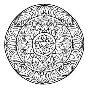 Kreatives Mandala Mix mit floralen Mustern und Herz Ausmalvorlage für fantasievolle Farbentdecker auf magischen Kunstreisen