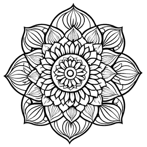 Schillerndes Mandala Mix mit großem Blumenmotiv Ausmalbild für kreative Farbenthusiasten auf faszinierenden Traumreisen