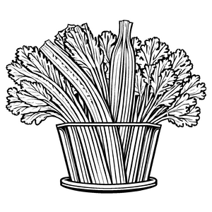 Kreative Sellerie-Stängel in eleganter Vase Ausmalbild für kleine Naturkünstler
