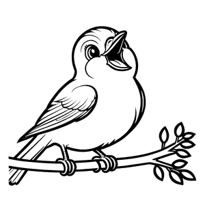 Melodischer Vogel auf einem Zweig Malvorlage für kleine Klangkünstler