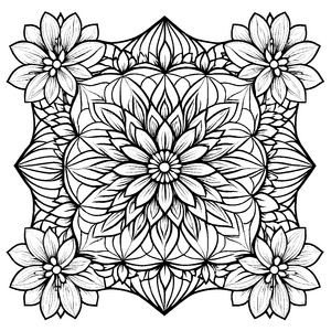 Verspieltes Mandala Mix mit zarten Blumenmustern Ausmalmotiv für kleine Farbzauberer auf bunten Entdeckungsreisen