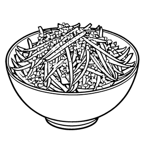 Knackige Snacks in bunter Schüssel Ausmalbild für kleine Gourmets