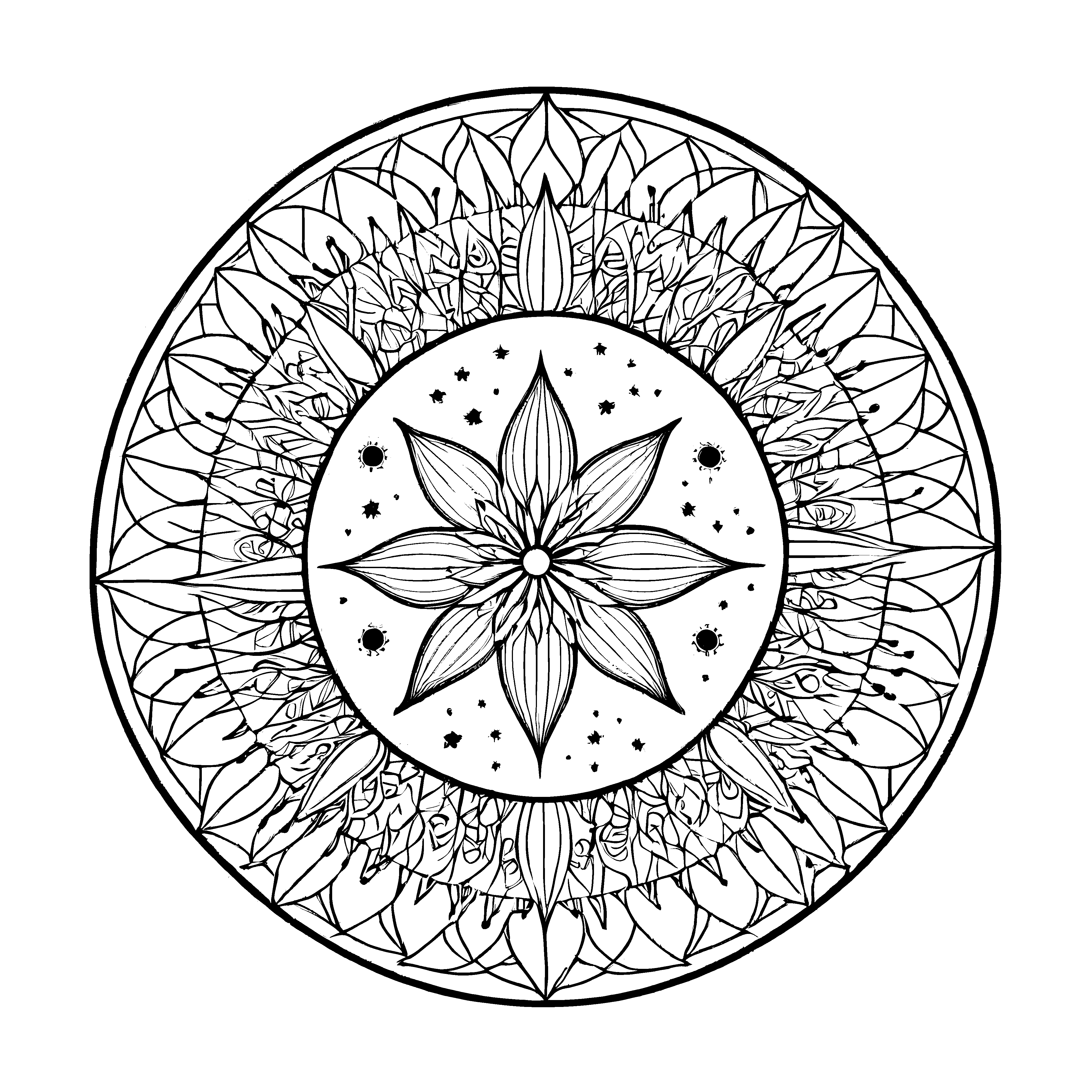 Strahlendes Mandala Mix mit zentralem Stern Ausmalmotiv für kreative Farbzauberer auf bunten Entdeckungsreisen