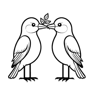 Zwei süße Vögel auf einem Ast mit Blatt Ausmalvorlage für neugierige Abenteurer