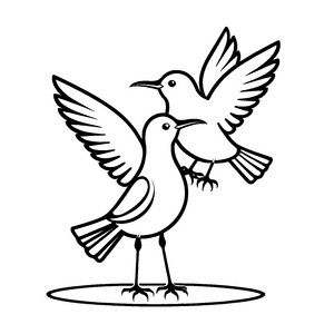 Zwei elegante Vögel im romantischen Gespräch Malvorlage für liebevolle kleine Entdecker