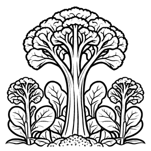 Kreativer Brokkoli-Baum mit vielen Ästen Ausmalbild für fantasievolle Gemüse-Gärtner