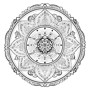 Faszinierendes Mandala Mix mit geometrischen Verzierungen Ausmalvorlage für künstlerische Träumer auf aufregenden Farbexpeditionen