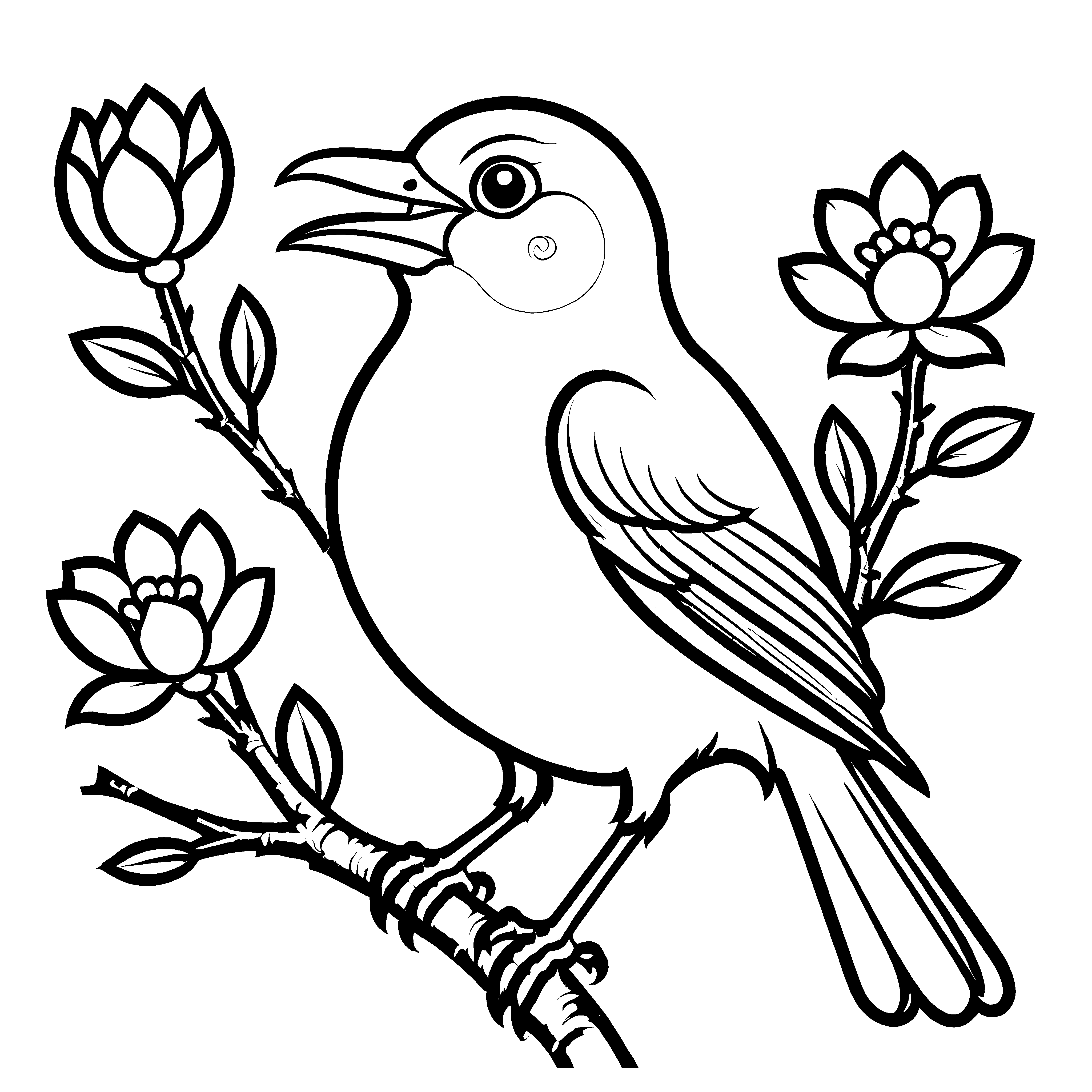 Bezaubernder Vogel auf einem Ast Malvorlage für mutige Entdecker