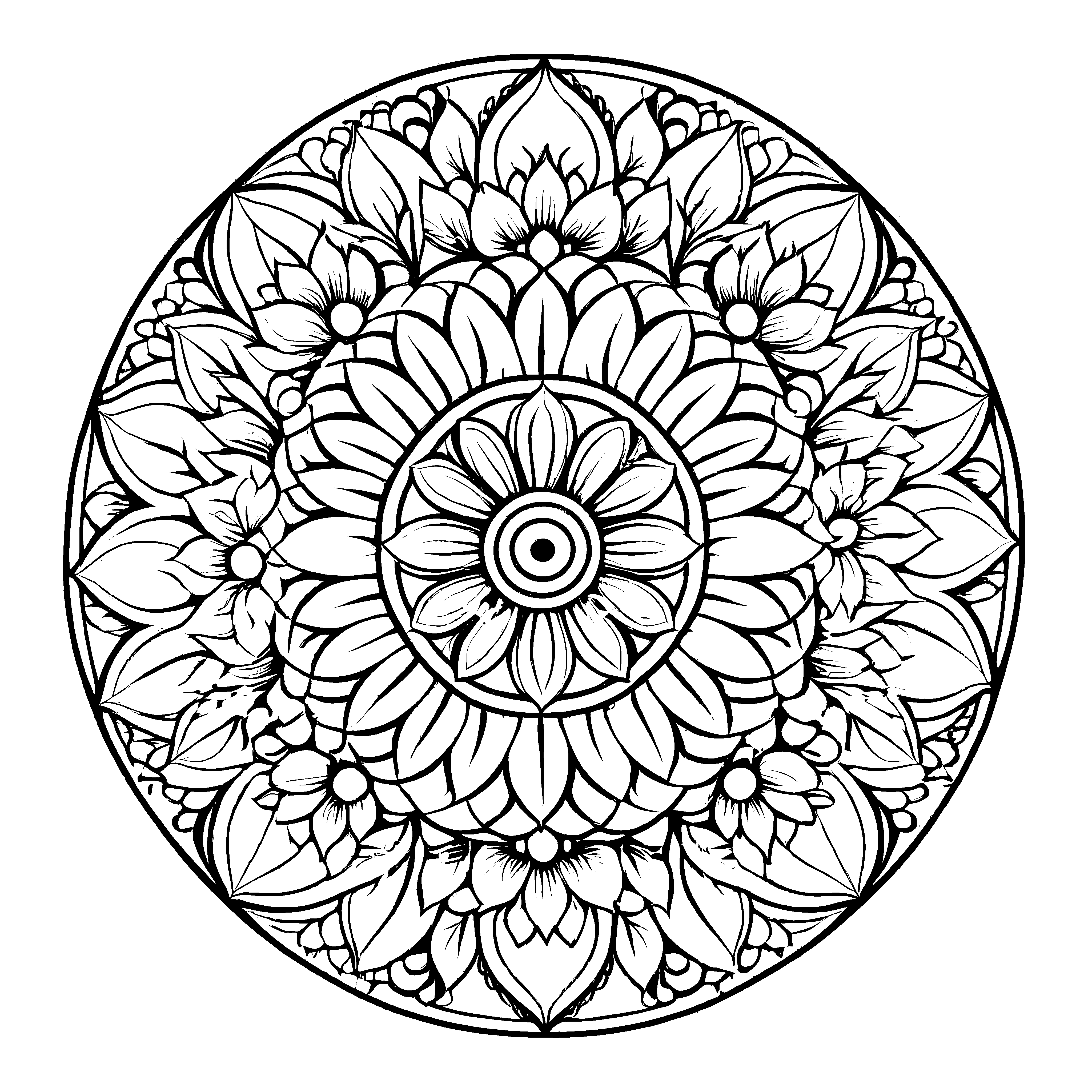 Elegantes Mandala Mix mit floralen Dekoren Malvorlage für fantasievolle Farbzauberer auf inspirierenden Kunstreisen