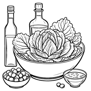Köstlicher Eisbergsalat mit bunten Beilagen Ausmalvorlage für kleine Gourmet-Entdecker