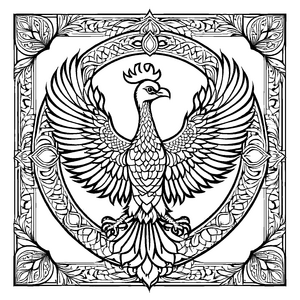 Kreatives Mandala Mix mit majestätischem Vogel-Motiv Malvorlage für kleine Künstler auf fantastischer Farbreise