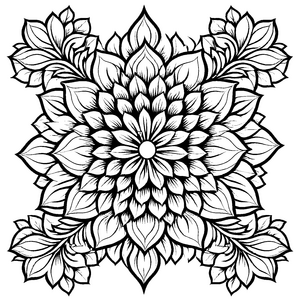 Zauberhaftes Mandala Mix mit eleganten Blattmustern Ausmalvorlage für kleine Künstler bei fantasievollen Farbexpeditionen