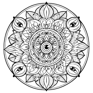 Wunderschönes Mandala Mix mit floralen Geometrien Ausmalbild für träumende Farbgestalter auf magischen Entdeckungsreise