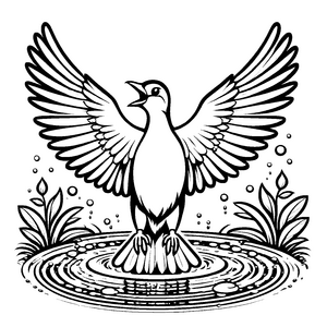 Stolzer Vogel im sprudelnden Teichvergnügen Malvorlage für abenteuerliche Wasserfreunde