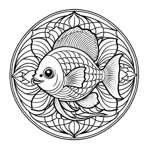 Harmonisches Mandala Mix mit fischförmigem Design Ausmalbild für fantasievolle Farbkünstler auf inspirierender Entdeckungsreise