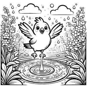 Fröhlicher Vogel im glitzernden Wasserparadies Malvorlage für abenteuerlustige Mini-Artisten