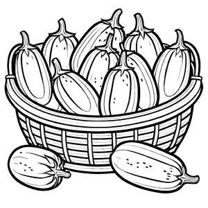 Bezaubernde Aubergine im bunten Gemüsekorb Ausmalbild für kleine Entdecker und kreative Küchefreunde