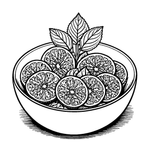 Schillernde Shiso-Blätter mit fruchtigen Verzierungen Malvorlage für kleine Gourmet-Entdecker und kreative Pflanzenkünstler