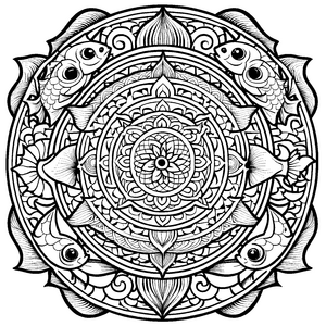 Faszinierendes Mandala Mix mit schwimmenden Fischen Ausmalmotiv für neugierige Entdecker auf ihrer bunten Abenteuerreise