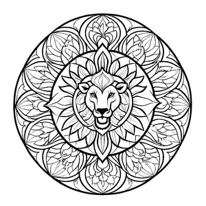 Majestätisches Mandala Mix mit eindrucksvoller Löwen-Silhouette Ausmalvorlage für mutige Künstler auf ihrer kreativen Reise