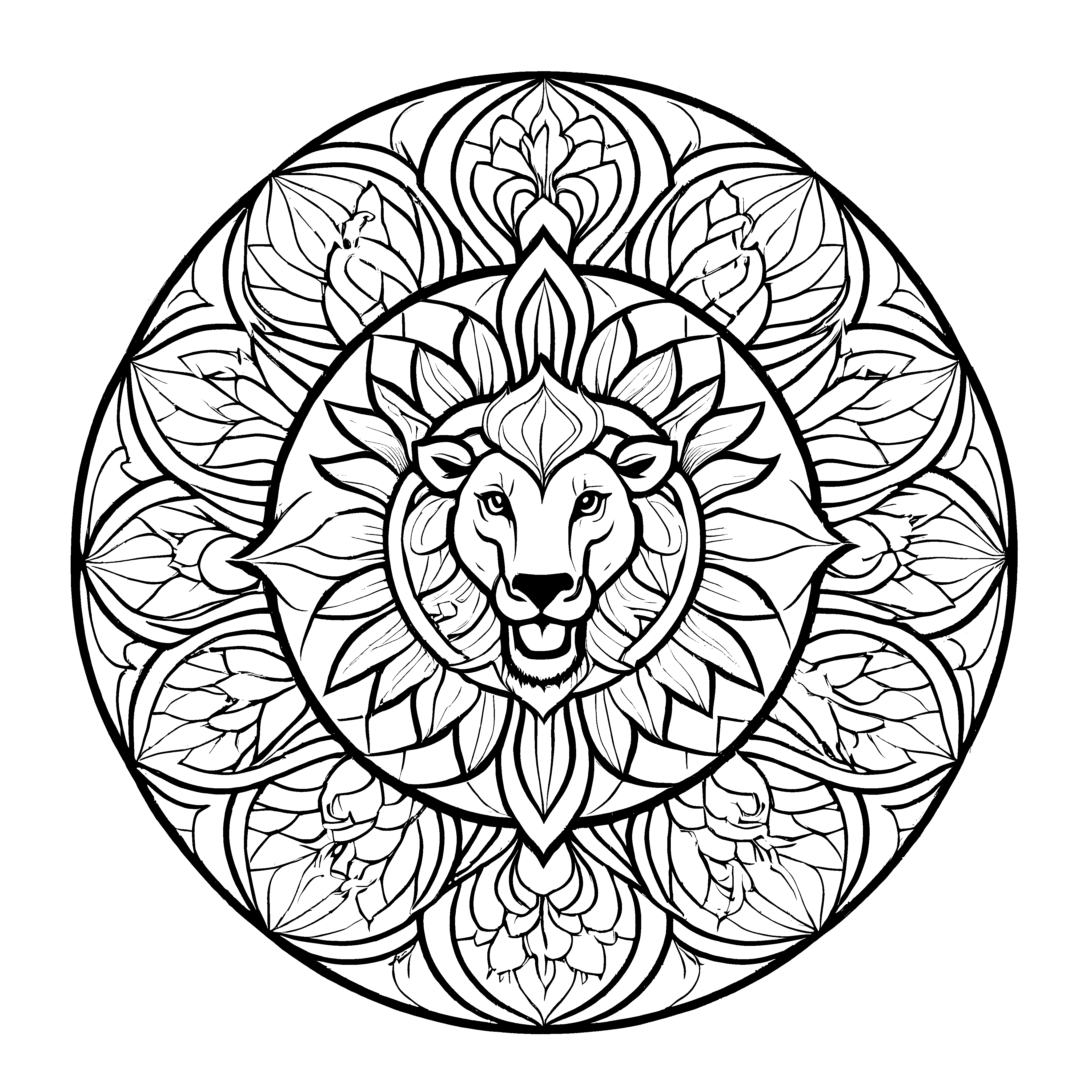 Majestätisches Mandala Mix mit eindrucksvoller Löwen-Silhouette Ausmalvorlage für mutige Künstler auf ihrer kreativen Reise