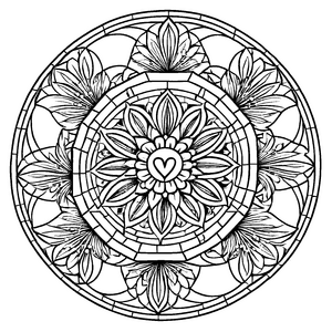 Bezauberndes Mandala Mix mit einem Herz-Motiv Ausmalbild für kleine Traumschneider auf ihrer farbenfrohen Entdeckungsreise