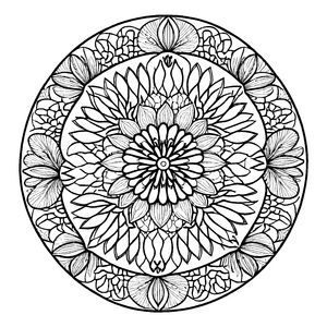 Fantasievolles Mandala Mix mit verschnörkelten Mustern Malvorlage für junge Farbträumer auf ihrer visuellen Entdeckungsreise