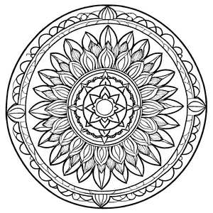 Verwirbeltes Mandala Mix mit faszinierenden Musterblüten Ausmalbild für kreative Farbzauberer beim Malabenteuer