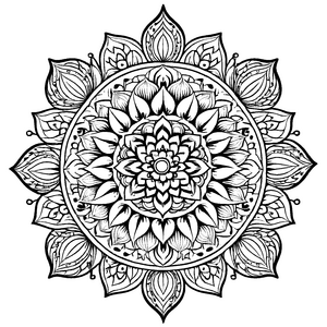 Faszinierendes Mandala Mix mit großer Blume Ausmalvorlage für kreative Visionäre auf ihrer inspirierenden Entdeckungsreise