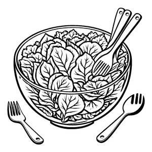 Köstlicher Kopfsalat in bunter Schüssel Malvorlage für kleine Koch-Abenteurer