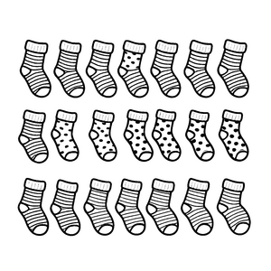 Verzauberte Socken mit einzigartigen Mustern Ausmalvorlage für kreative Farbexplorer