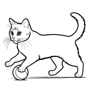 Schnelle Katzen mit Ball auf dem kleinen Rad Ausmalbild für kleine Spielabenteurer