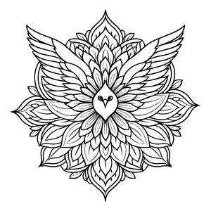 Verzaubertes Mandala Mix mit elegantem Vögelchen Ausmalbild für fantasievolle Entdecker auf ihren magischen Farb-Abenteuern