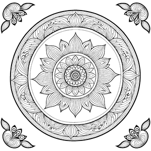Kreatives Mandala Mix mit filigranen Blütenmotiven Ausmalbild für kleine Farbexperten auf fantasievollen Entdeckungsreisen