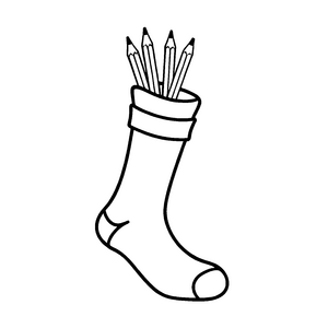 Socken mit bunten Bleistiften Ausmalvorlage für kreative Köpfe
