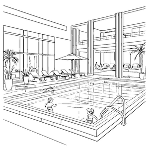 Spritzige Kinder im Pool-Paradies Ausmalbild für kleine Wasserratten