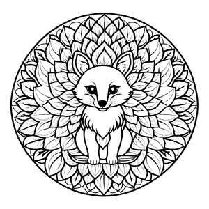 Fantasievolles Mandala Mix mit neugierigem Fuchs Ausmalvorlage für kleine Künstler auf zauberhaften Entdeckungsreisen