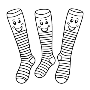 Drei fröhliche Socken mit lächelnden Gesichtern Ausmalmotiv für kleine Farbentdecker