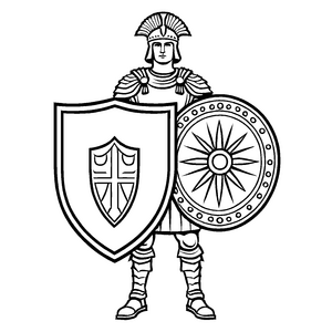 Imposanter römischer Legionär mit Schild und Schwert Ausmalmotiv für mutige Abenteuerlustige