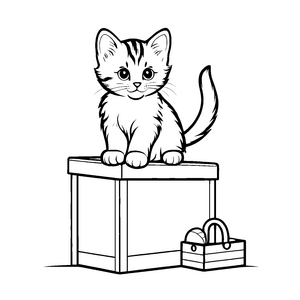 Kletternde Katze auf einem Boxenthron Ausmalbild für kleine Tierfreunde