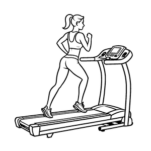 Motivierende Sportlerin auf dem Laufband mit Ponytail Ausmalvorlage für leidenschaftliche Fitnesszwerge