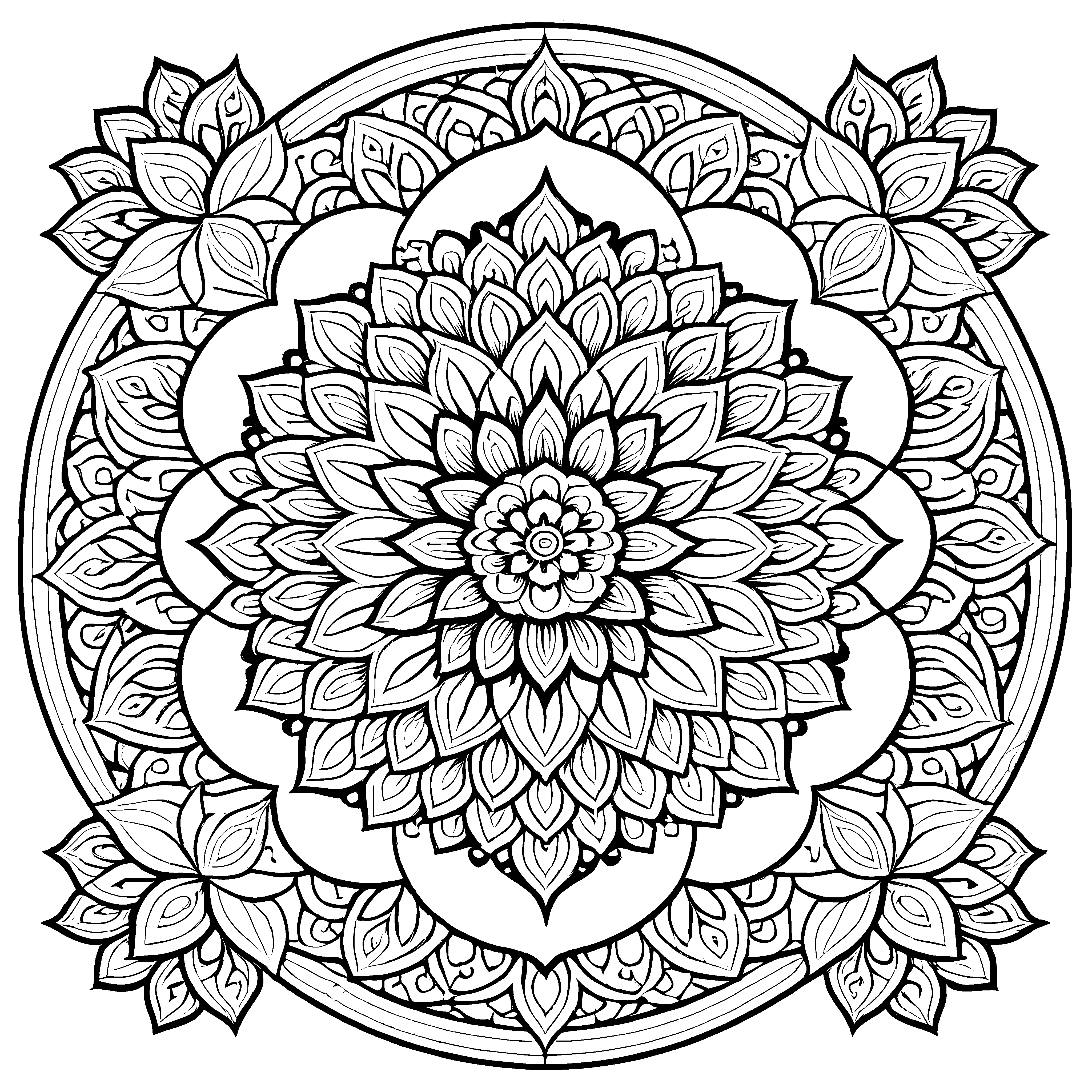 Kreatives Mandala Mix mit beruhigenden Blattmustern Malvorlage für träumerische Farbhelden auf fantasievollen Entdeckungsreisen