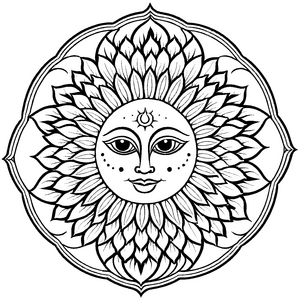 Strahlendes Mandala Mix mit fröhlichem Sonnenblumenmuster Ausmalbild für neugierige Entdecker auf bunten Fantasiereisen