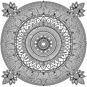 Bezauberndes Mandala Mix mit feinen Linien und Füllmustern Ausmalbild für träumerische Farbvirtuosen auf fantastischen Abenteuerreisen