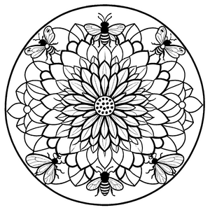 Intrigierendes Mandala Mix mit summenden Bienen und zauberhaften Schmetterlingen Ausmalmotiv für kleine Kunstabenteurer auf märchenhaften Entdeckungsreisen