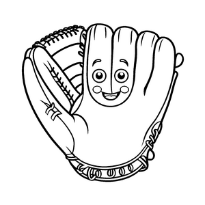 Bezaubernder Baseball-Handschuh mit fröhlichem Gesicht Ausmalbild für kreative Kids