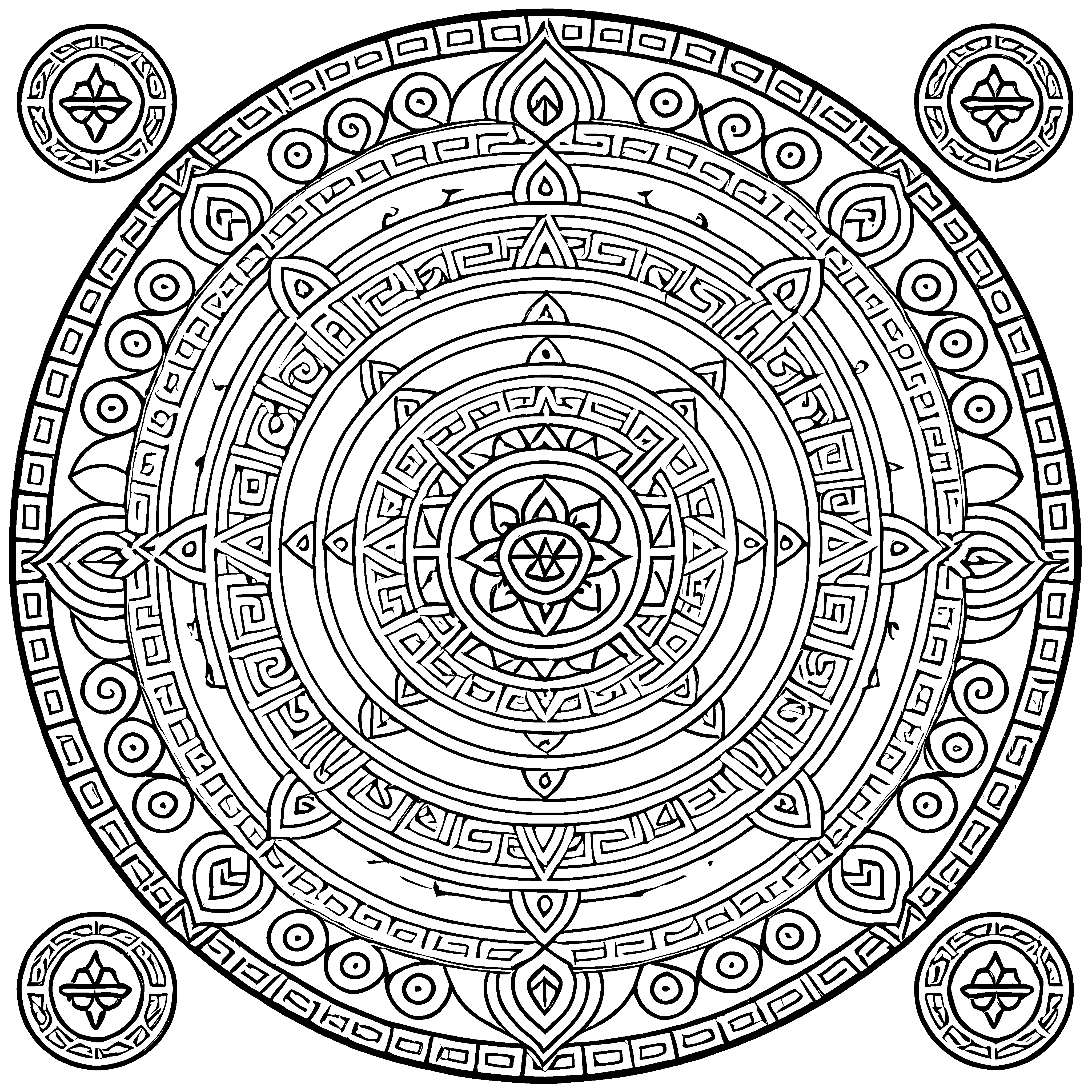 Kreatives Mandala Mix mit bezaubernden Mustern Ausmalvorlage für kleine Farbzauberer auf fantasievollen Entdeckungsreisen
